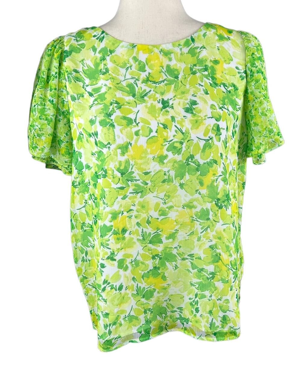 NEW NWT Vince Camuto Blooming Brights Emerald Chiffon Flowy Blouse Size S